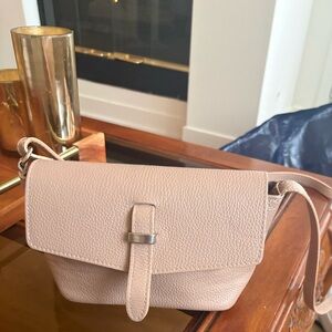 Genuine Leather Minimalist Pebbled Crossbody Bag in Light Pink
